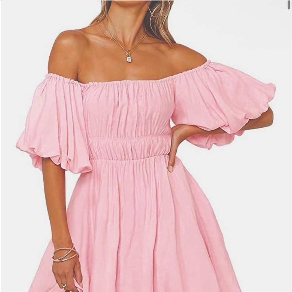 Pink puff sleeve babydoll dress